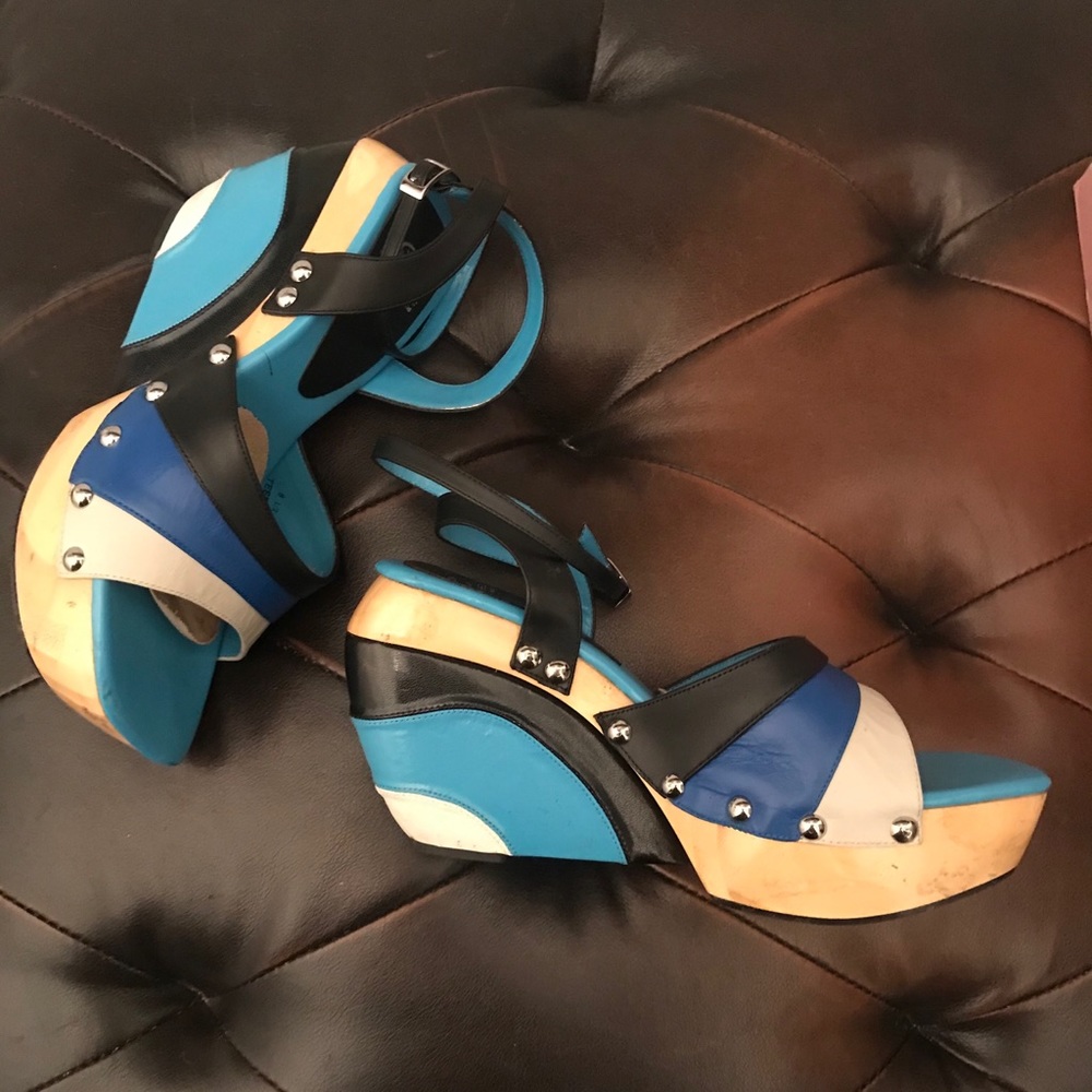 Multi-colored, platform, bamboo sandals w/strap